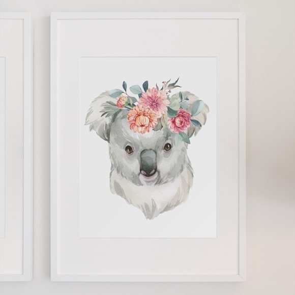 Watercolor Floral Baby Koala Illustration Wall Art Print Poster Unframed - Picture 4 of 10